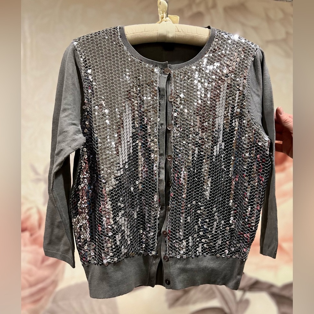 August Silk, Size L, Sequined Cardigan